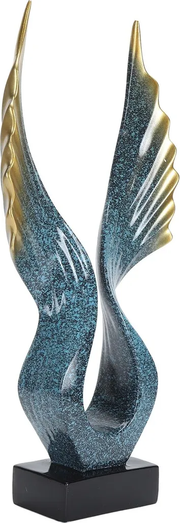 Sculpture d'ailes stylisées bleu et or, statue en résine de 30 cm - 3