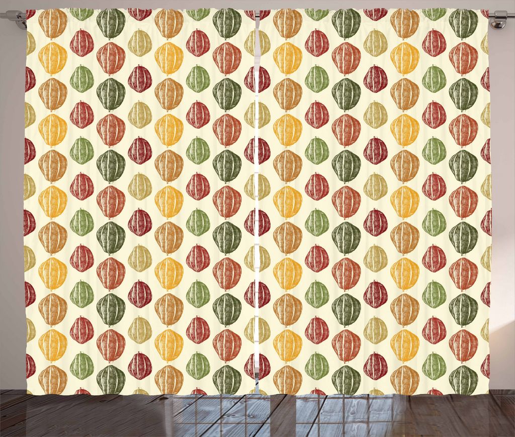 ABAKUHAUS Kakao Rustikaler Gardine, Bunte Bohnen Vintage Style, Schlafzimmer Kräuselband Vorhang mit Schlaufen und Haken, 280 x 175 cm, Mehrfarbig