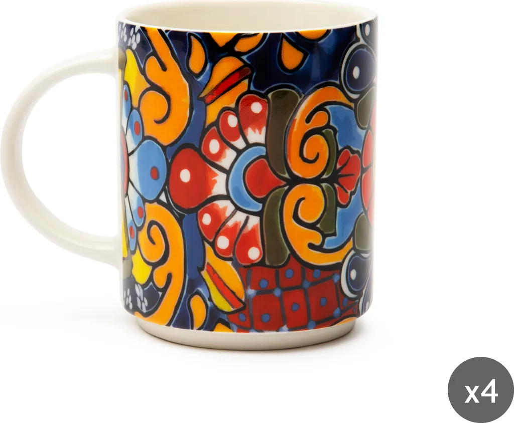 Set 4 Tazze Mug Excelsa Acapulco 30cl Porcellana Multicolore Design