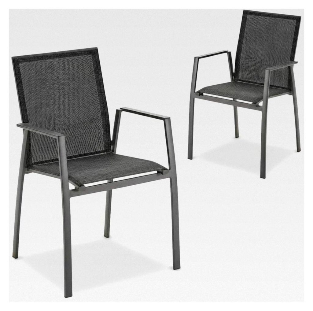 Gartenstuhl 2er-Set Pellaro - Stapelstuhl - wetterfest - montiert - Aluminium mit Textilen - stapelbar - für Garten, Terrasse, Balkon - Armlehnen ...