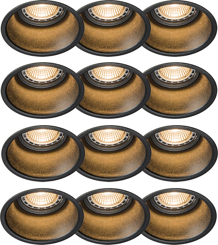 QAZQA - Design Set mit 12 Einbauspots schwarz rund - Dept I Wohnzimmer I Schlafzimmer - Aluminium Rund - LED geeignet GU10
