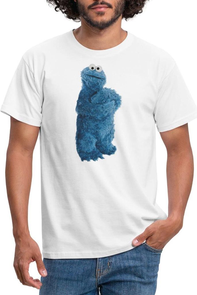 Spreadshirt Sesamstraße Krümelmonster Pose Männer T-Shirt, S, Weiß