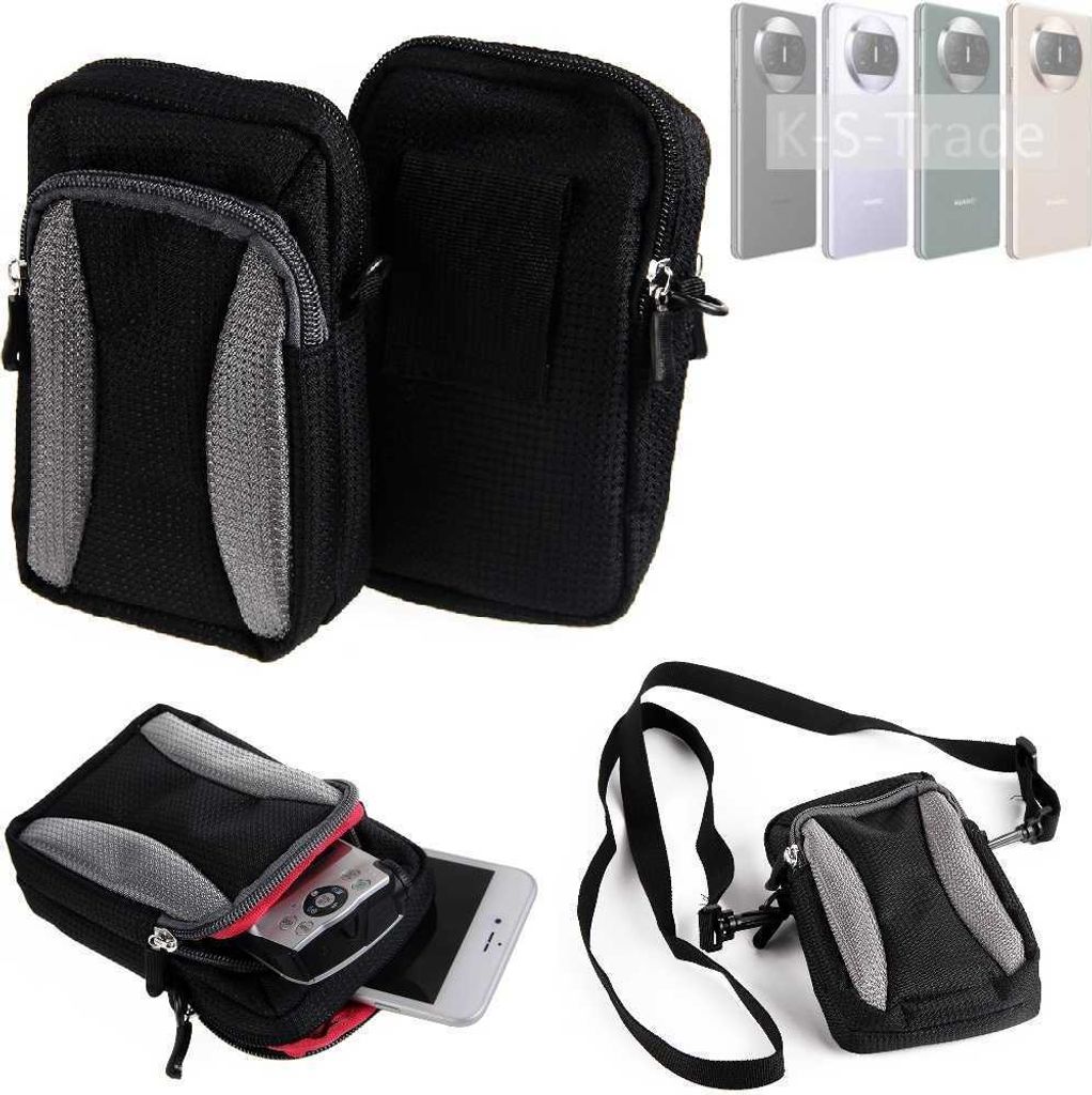 K-S-Trade Holster Schutz Hülle kompatibel mit Huawei Mate X3 Handy Hülle Gürteltasche Umhängetasche mit Zusatzfach schwarz