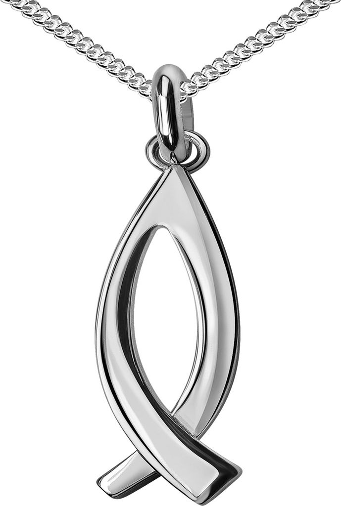 Silber Anhänger mit Fisch Anhänger 925 Sterlingsilber für Damen und Herren Mit Kette 45 cm