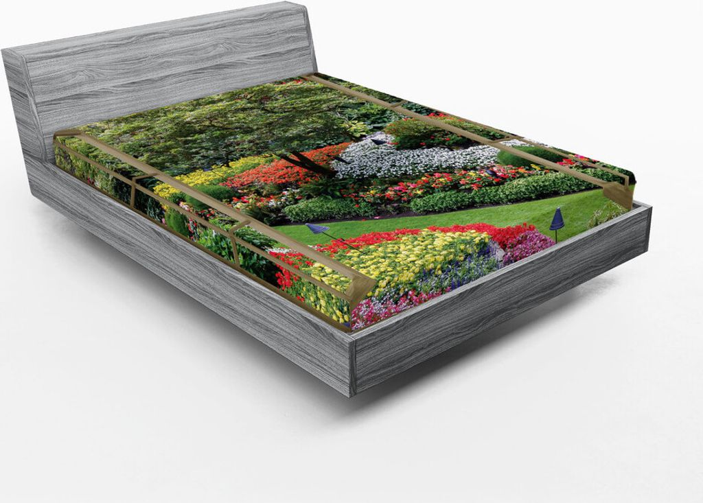 ABAKUHAUS Garten-Kunst Spannbetttuch, Urban Life Vereinigte Staaten Themed Wolkenkratzer mit Brooklyn Bridge Illustration, 140 x 200 cm, Mehrfarbig