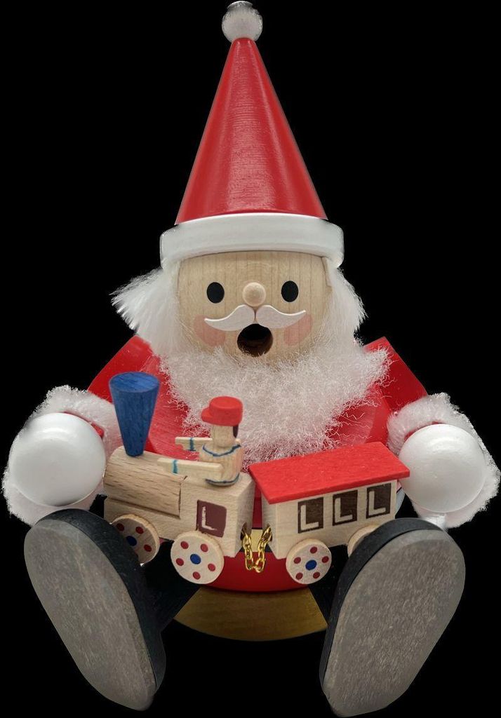 Räuchermann Santa mit Eisenbahn sitzend bunt Höhe 15cm NEU
