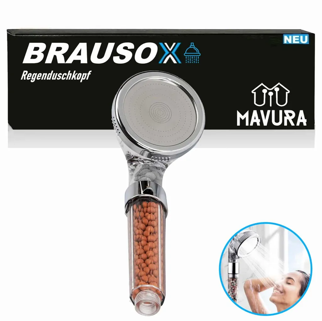 Doccetta MAVURA BRAUSOX Soffione doccia a risparmio idrico Filtro minerale ionico Soffione doccia