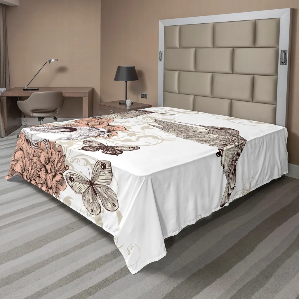 Drap de lit pour décoration de chambre vintage - Motif Oiseaux 266x260