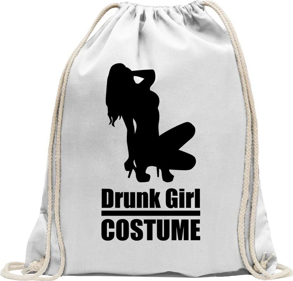 Kiwistar - Turnbeutel - weiss - Drunk Girl Costume GoGo - Fun Rucksack Sport Beutel Gymsack Baumwolle mit Ziehgurt