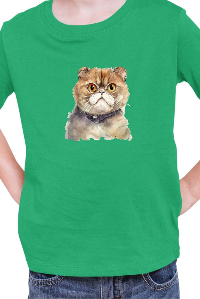 Kinder T-Shirt Funny Cats Breeds Foldex Cat, 7-8 Jahr - 128 / Grün