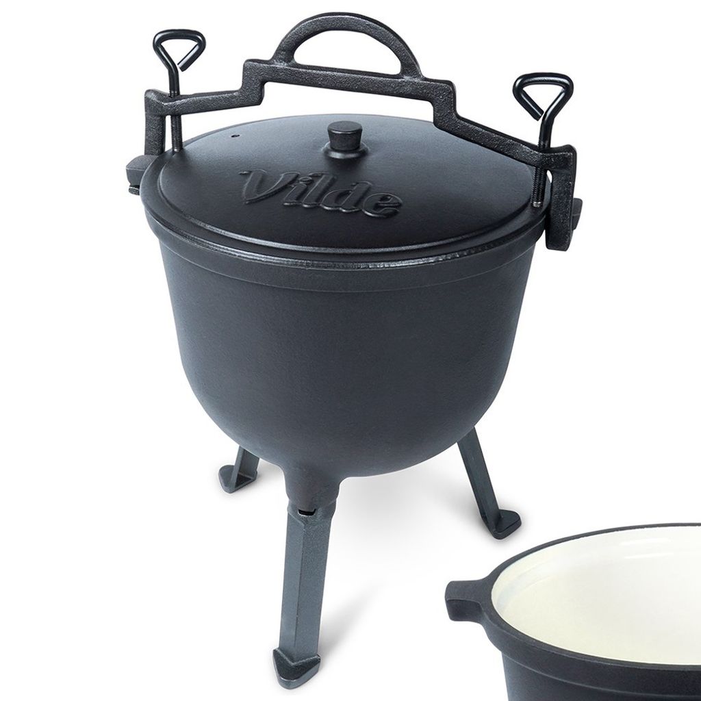 Marmite émaillée sur pieds avec couvercle, 10L, pour feu Image du produit 
