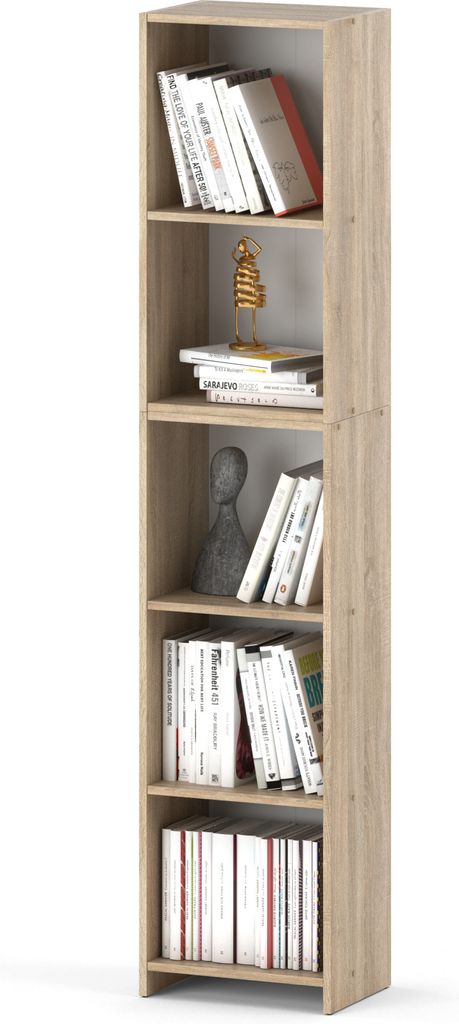 MRBLS Bücherregal Sonoma Eiche 70x189x30 cm Standregal mit 5 Fächern für Bücher, Deko & Ordner – Modernes Holzregal für Wohnzimmer, Büro Sc...