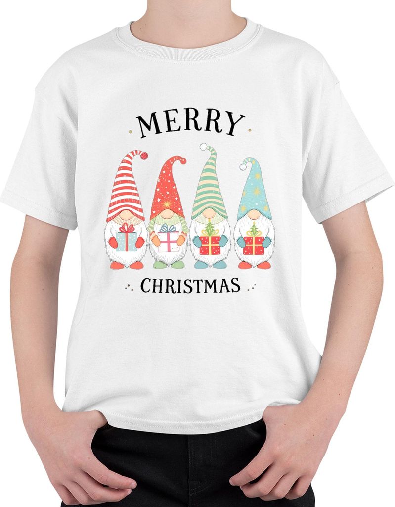 MERRY CHRISTMAS Wichtel Weihnachtswichtel Gnom Geschenke Niedlich Uni Kinder T-Shirt, Weiß, 128