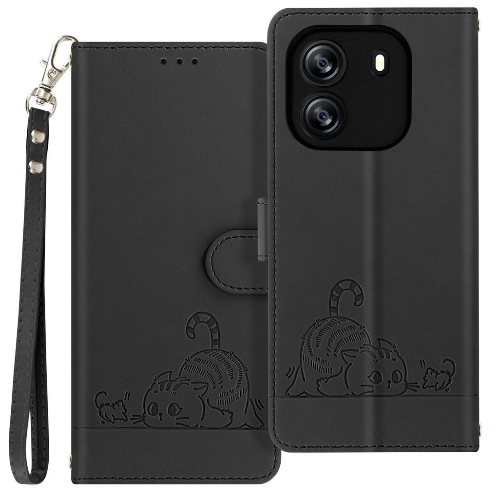 Avizar, Blackview Wave 6C Katzenmotiv Portemonnaie-Hülle mit Standfunktion, Schwarz