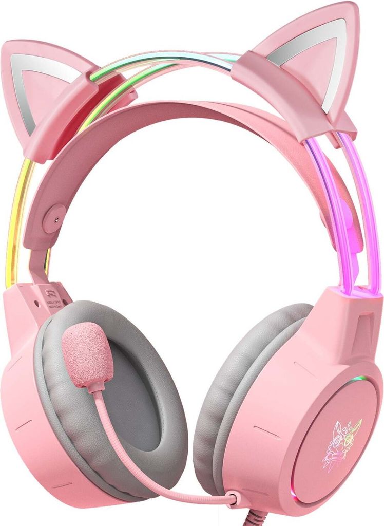 ONIKUMA X15 PRO CAT EARS Gaming Headset Kabellos RGB Das Kopfband Verstellbar - Rosa
