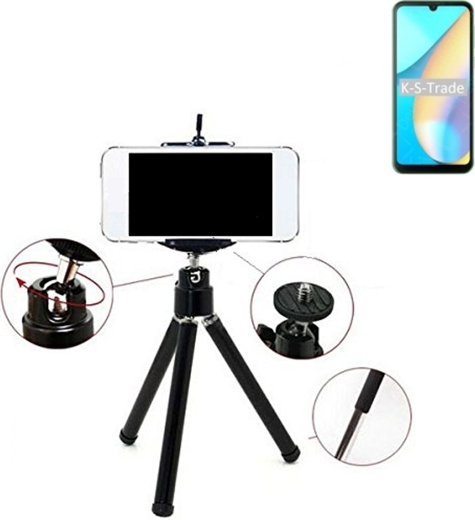 K-S-Trade Smartphone Stativ Dreibein kompatibel mit Blackview OSCAL C20 Pro Tripod aus Aluminium Klemmstativ Stativ Adapter für Mobiltelefone