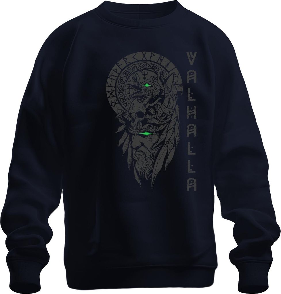Wikinger Rabenhelm Odin Auge Grün Valhalla Nordisch Krieger Uni Sweatshirt Pullover, Navy, XXL