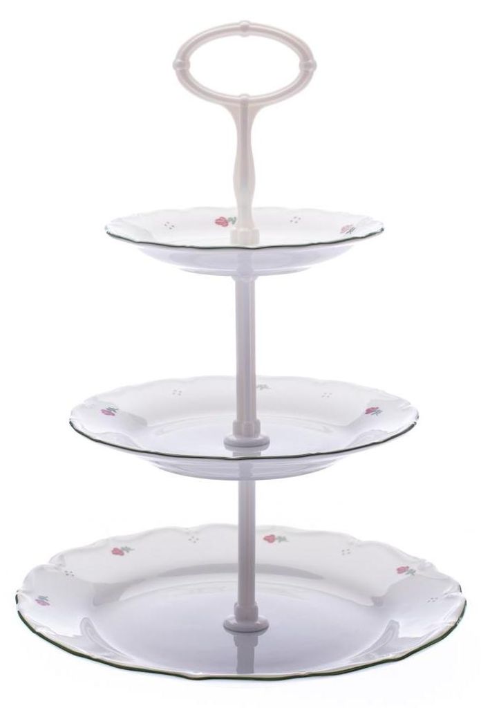 Etagère trois pièces, fleurs roses, Vérone, porcelaine G. Image du produit 