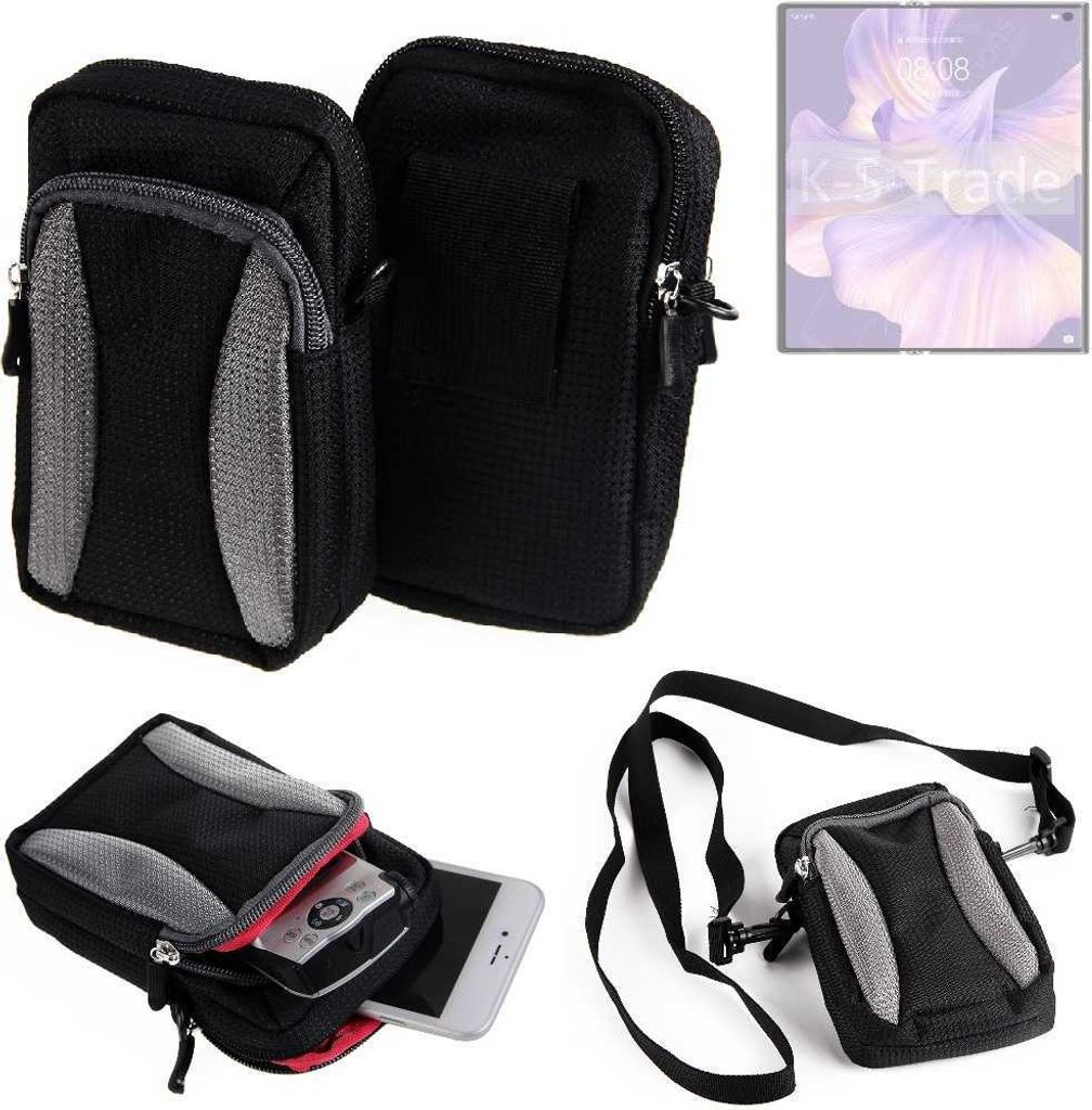 K-S-Trade Holster Schutz Hülle kompatibel mit Huawei Mate Xs 2 Handy Hülle Gürteltasche Umhängetasche mit Zusatzfach schwarz