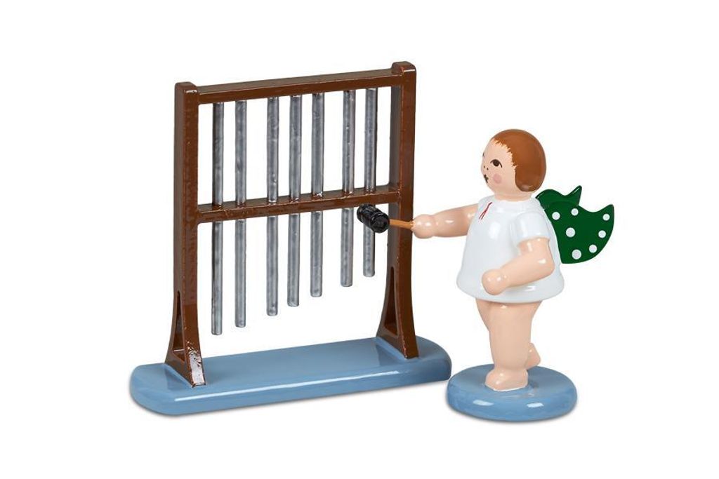 Holzfigur Engel mit Röhrenglockenspiel ohne Krone Höhe 6cm NEU