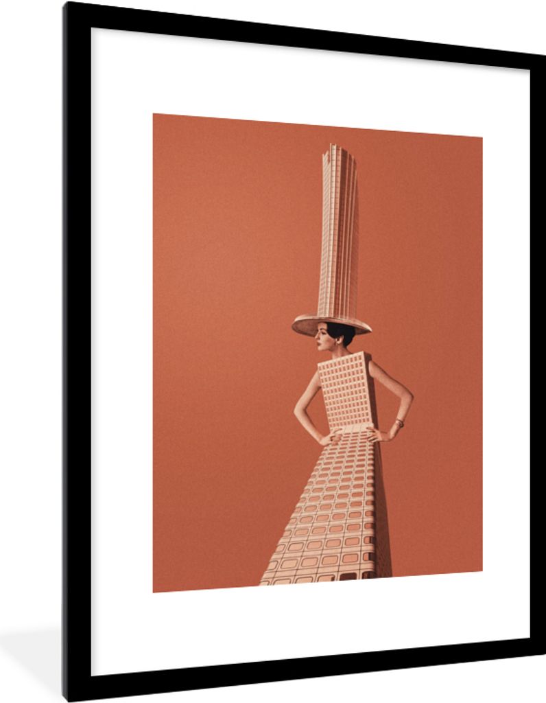 MuchoWow Gerahmtes Poster Frau - Stadt - Jahrgang 60x80 cm - Poster mit Schwarzem Bilderrahmen Wandposter Rahmen Foto Bilder - Wohnzimmer - Dekor...