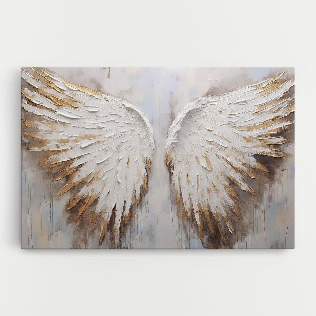 ARTHUB Leinwandbild 80x120 cm, White Angel Wings | Wohnzimmerdekoration, Hängende Bilder, Wanddekoration, Heimdekoration, Moderne, Maltextur