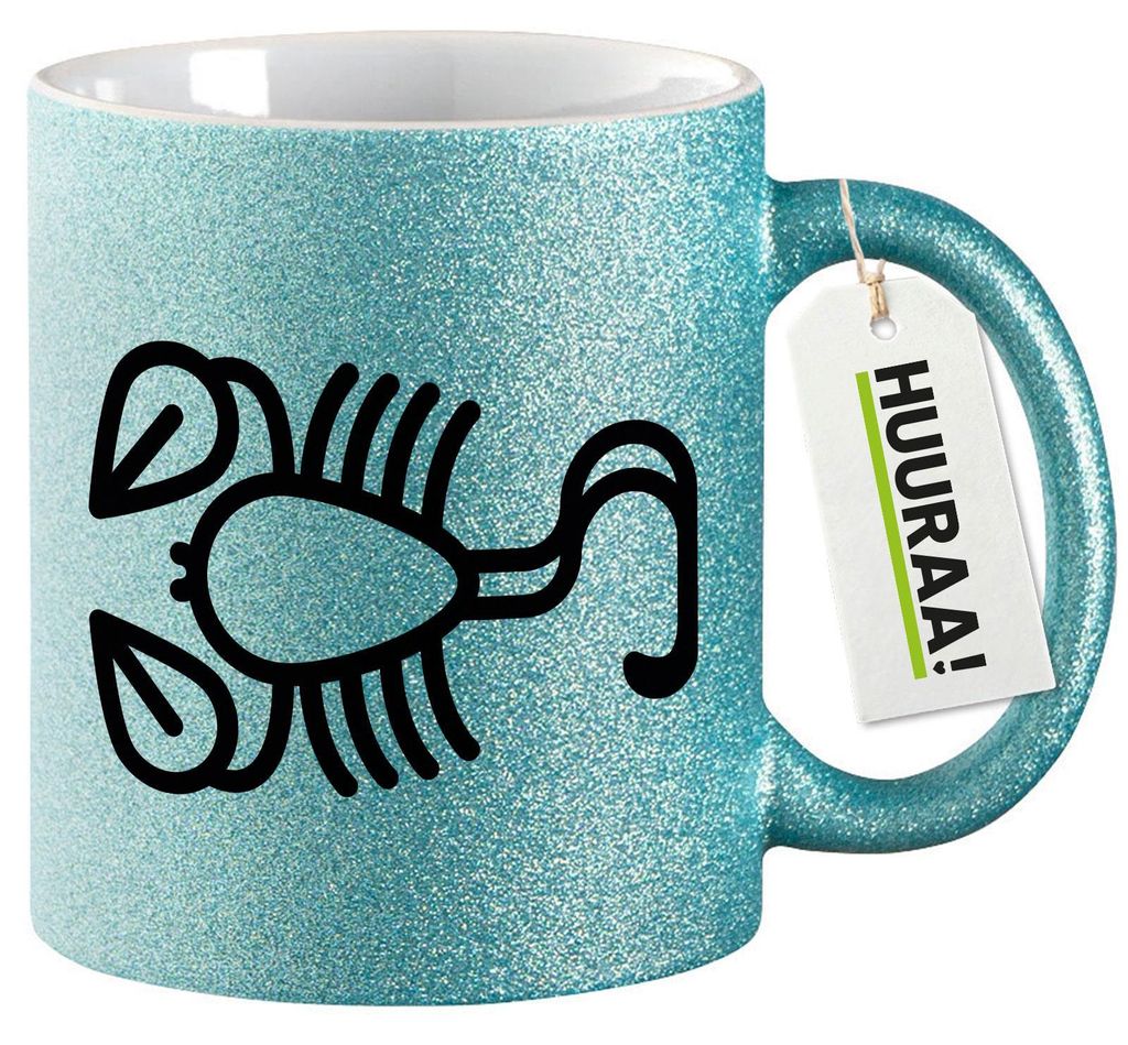 Huuraa Glitzertasse Skorpion Sternzeichen Symbol 330ml Blau Keramik Kaffeebecher Geschenkidee
