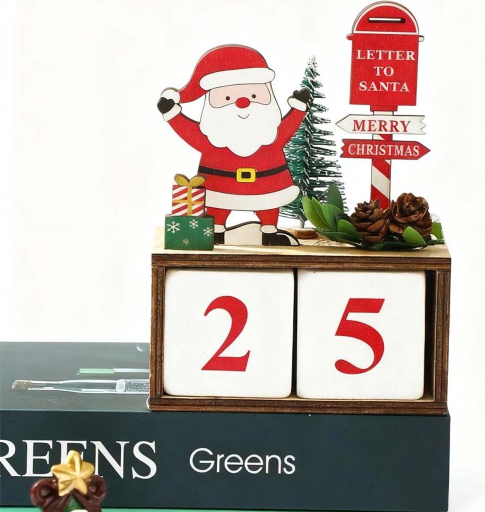 Weihnachts-Baum aus Holz zum Aufstellen - Adventskalender mit 24 Fächern für Fensterbank & Regal, inkl. Tannenzapfen-Deko