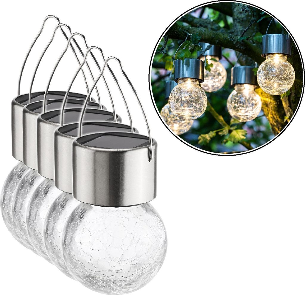 HI Solar-LED-Lichter zum Aufhängen 5 Stk. Risse-Glas-Design Produktbild 6