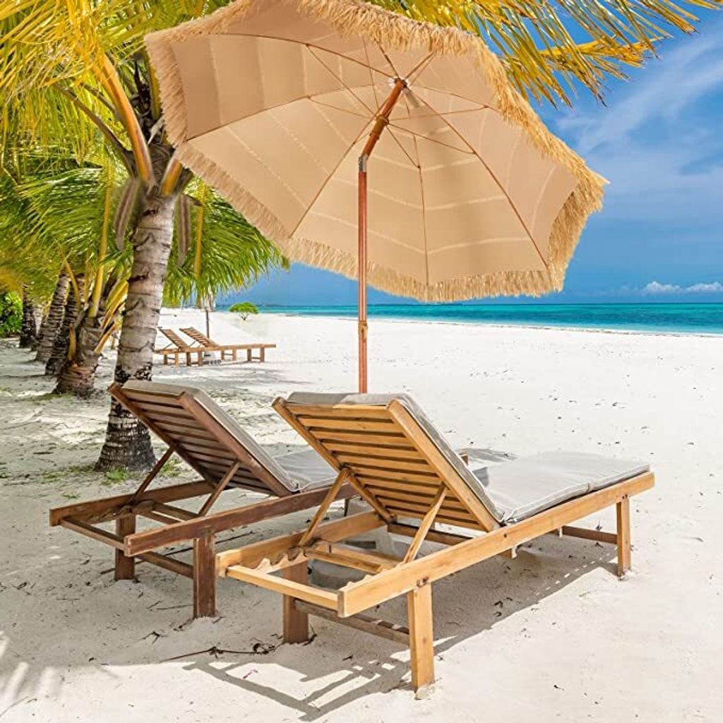 Hawaii Sonnenschirm Ø200cm, Strohschirm neigbar mit Verankerung, Gartenschirm UV-beständig, aus PP & Metall, Terrassenschirm rund für Balkon (Beige)