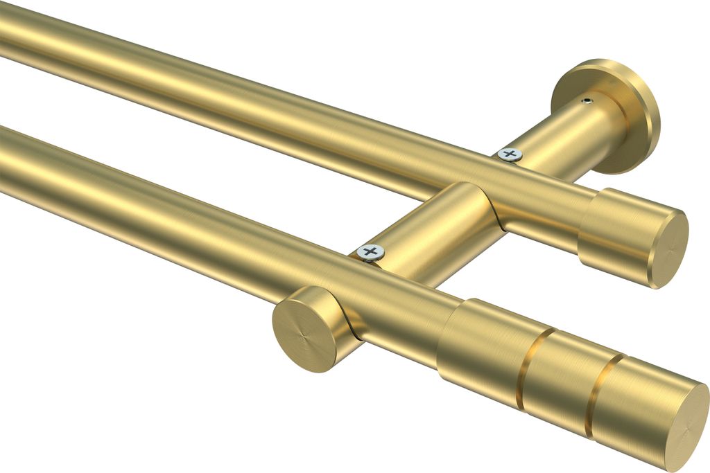 Interdeco Gardinenstange / Vorhangstange Messing-Optik, Typ Platon Elanto (Rillenzylinder) ohne Ringe, 20 mm Ø 2-läufig, 120 cm