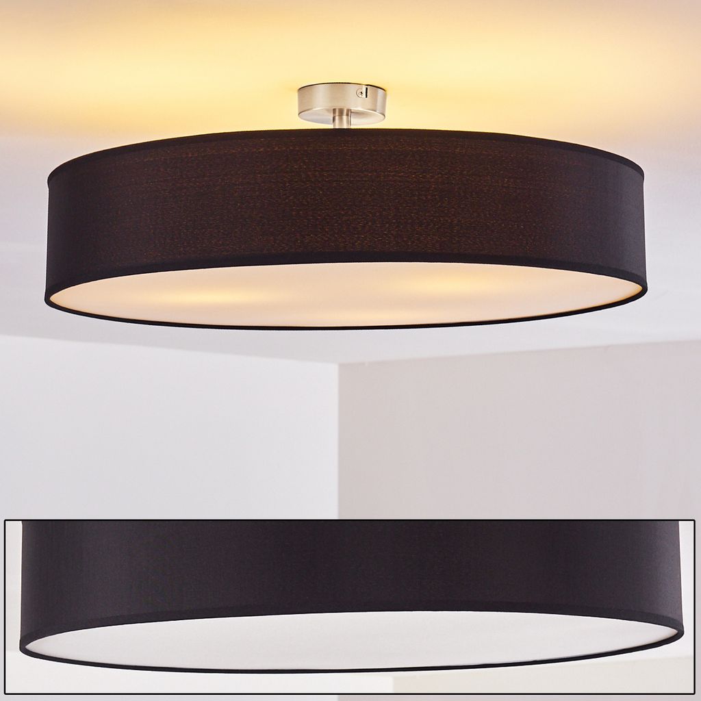 Mels »Mels« runde Deckenlampe mit Lampenschirm aus Stoff in Schwarz/Weiß