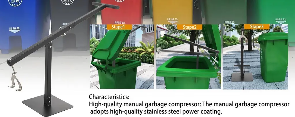 Compattatore di rifiuti - Manuale - 66 cm - Acciaio inox - Adatto per bidoni da 60-100 litri - Compattazione efficiente dei rifiuti - 7