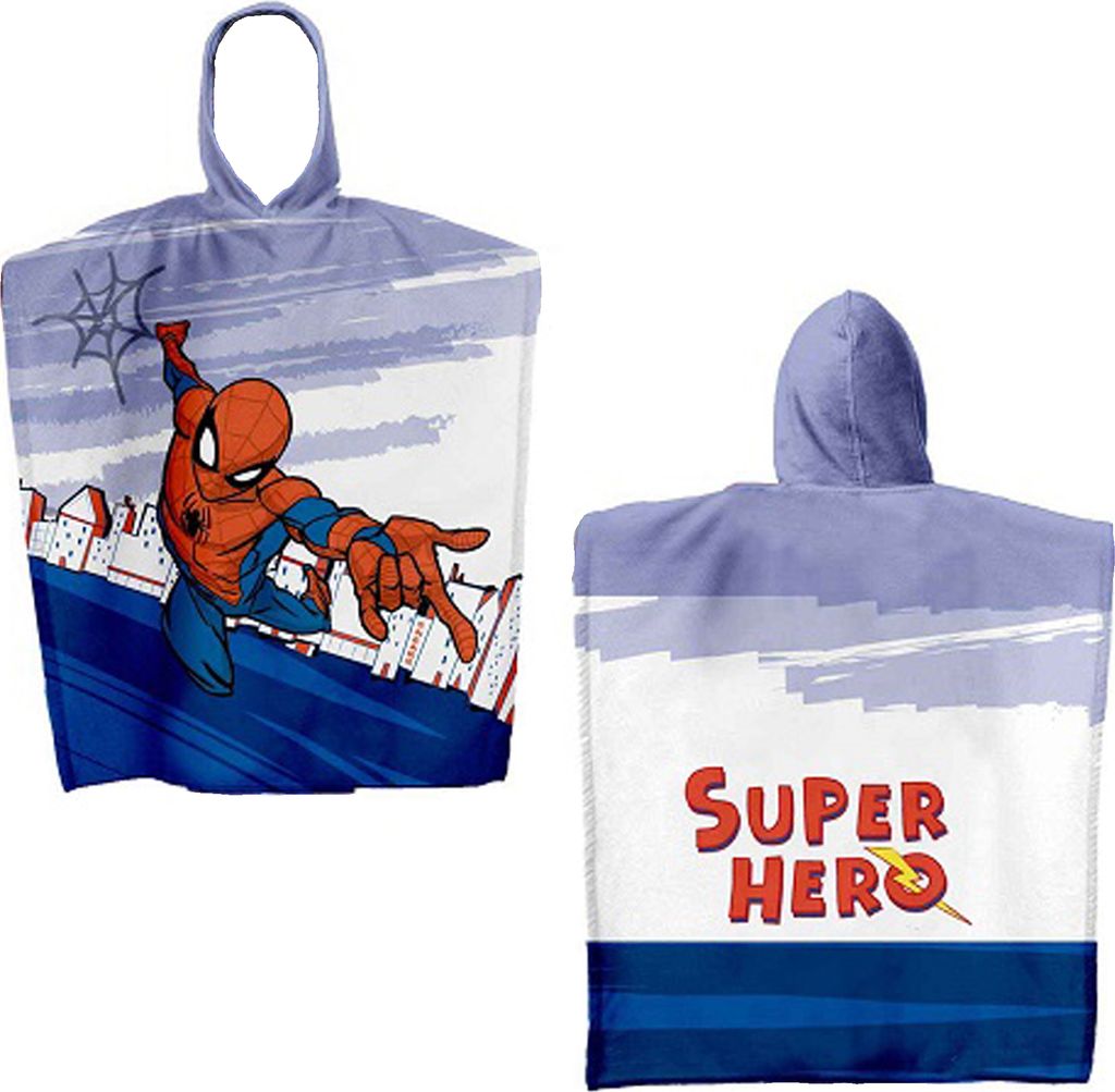 Spider Man Kinder Kapuzen Bade-Poncho Super Hero 55x110 cm Bademantel Poncho