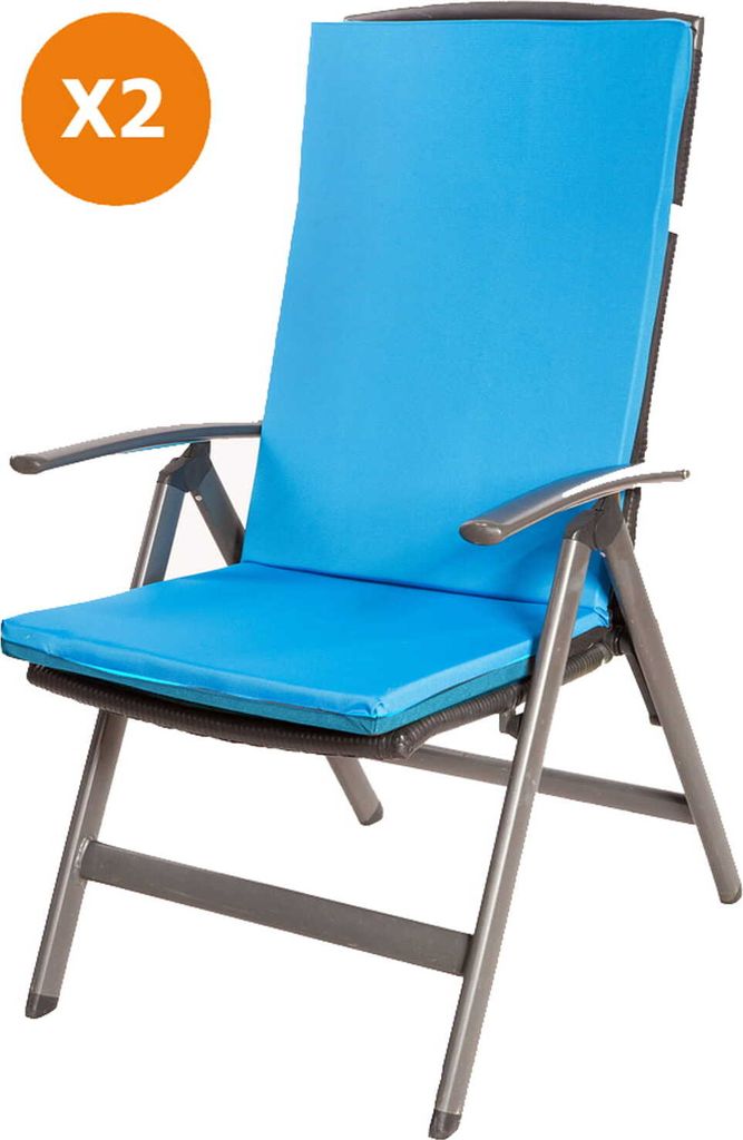 Stuhlkissen 2er set | Sitzkissen 110x47x4cm Blau | sitzkissen stuhl | stuhlkissen outdoor | sitzkissen hochlehner