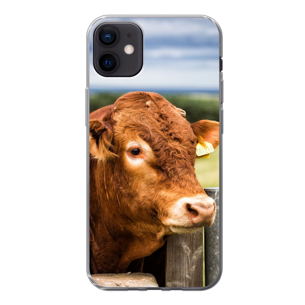 MuchoWow Handyhülle Schutzhülle Hülle für iPhone 12 mini Schottischer Highlander - Berg - Zaun Silikon Softcase Handy Hülle - Bild