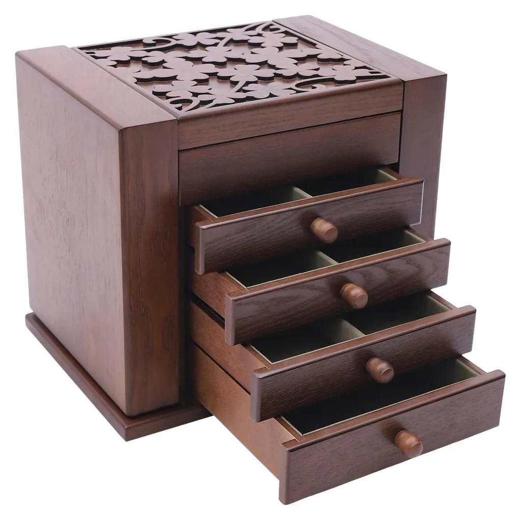 Rangement bijoux bois 5 niveaux pour organiser bagues et colliers marron