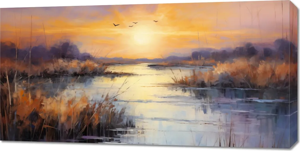 Quadro 100x50 cm Tramonto sulle Paludi - Tela Moderna Arredo Casa