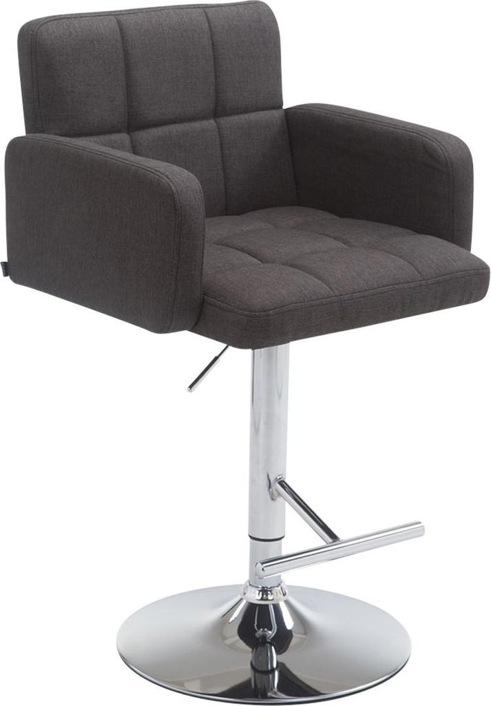 Barhocker SUTUN - Stoff Dunkelgrau 60x56x93 cm Silber | Barstuhl Höhenverstellbar Mit Lehne Drehbar Tresenhocker Tresenstuhl Kneipenhocker