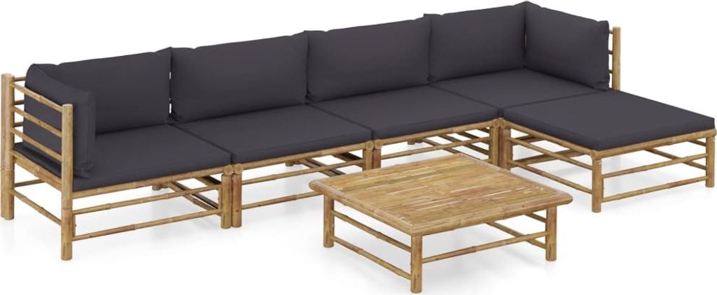 Ankonbej 6-tlg. Garten-Lounge-Set mit Dunkelgrauen Kissen Bambus
