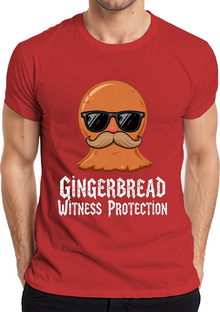 Gingerbread Witness Protection lustig Schnurrbart Sonnenbrille Herren T-Shirt, Rot, XL