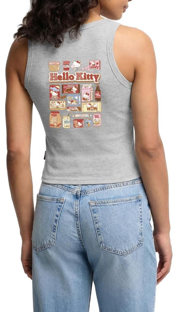 Spreadshirt Hello Kitty Snack Collage Cropped Frauen Organic Tank Top, L, Grau meliert