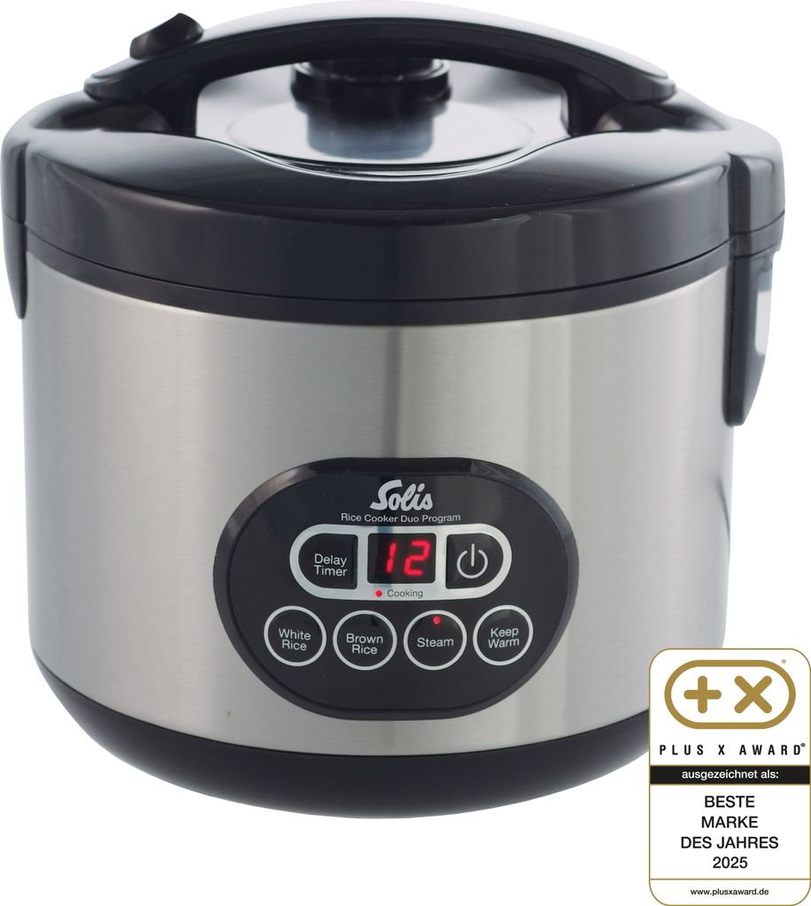 Solis Reiskocher & Dampfgarer, 500 W, 1,2L Volumen, Display, Timer, Beschichtung