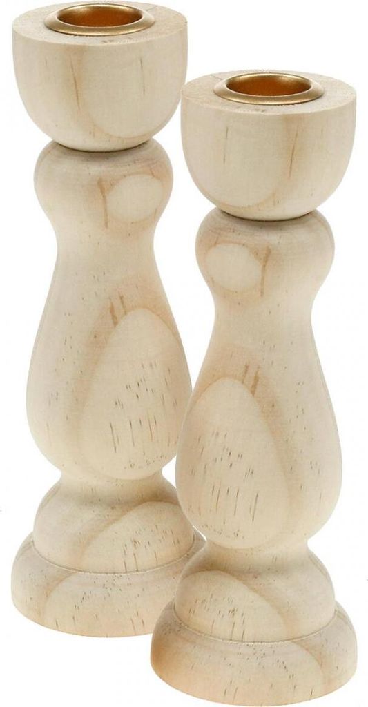 Kerzenhalter Holz Tischdeko Stab-/Spitzkerzen Landhaus-Stil H17cm 2er Set, 2 Stück
