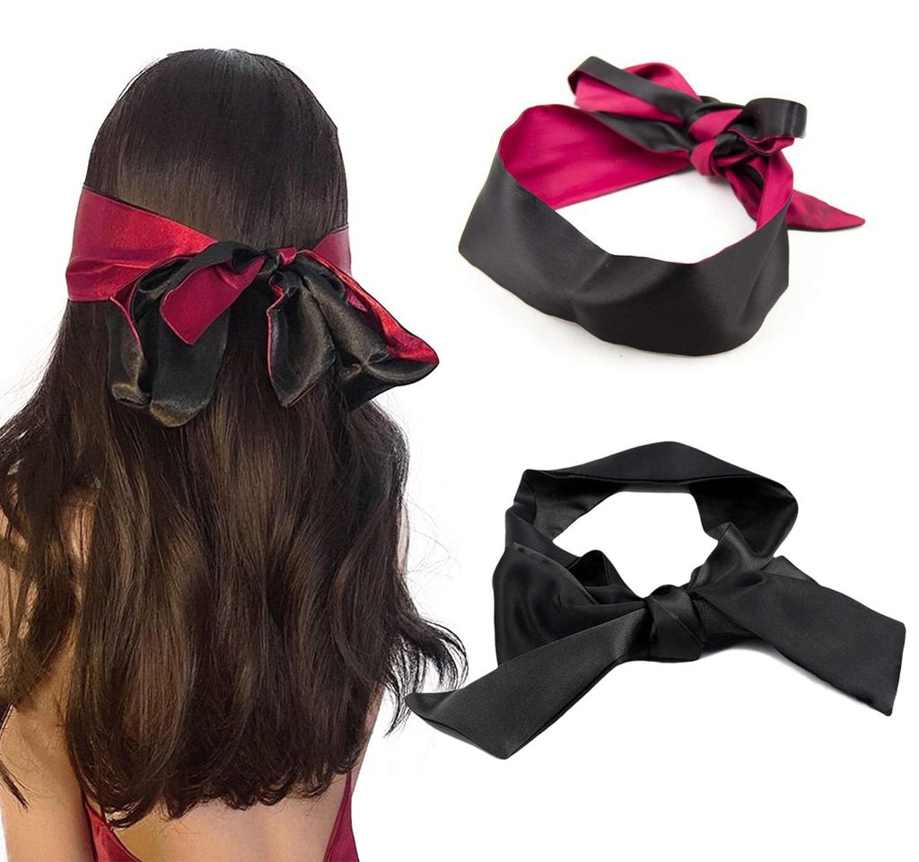Schlafmaske aus Satin, sexy Schlafmaske, 2-teilig, schwarz + pink