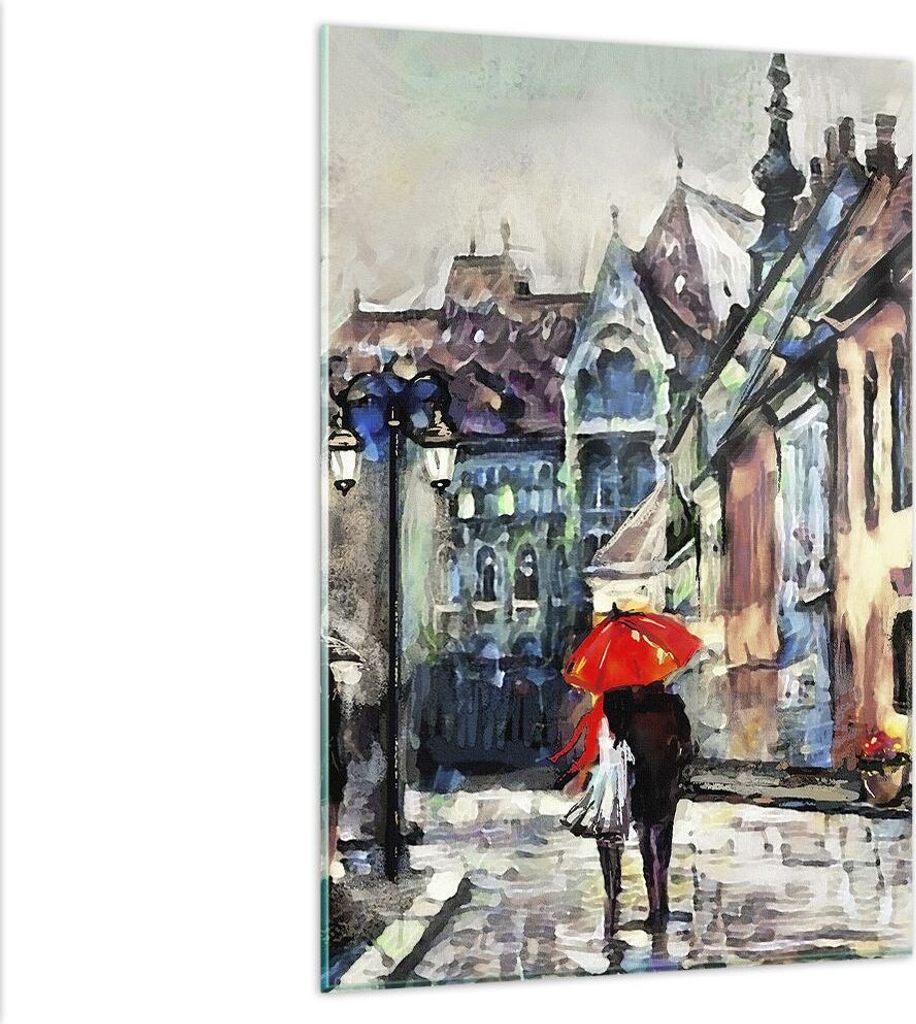 Bilder auf glas - Einteilig - Stadt Straße Haus - 80x120cm - Glasbilder - Wandbilder - Bilder - zum Aufhängen bereit - Wanddekoration aus Glas - ...