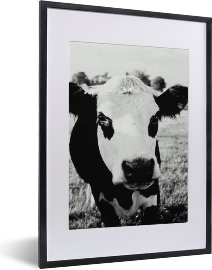 MuchoWow MuchoWow Gerahmtes Poster Vergrößerte Ansicht einer Kuh 30x40 cm - Poster mit zchwarzem Bilderrahmen - Wandposter Schlafzimmer
