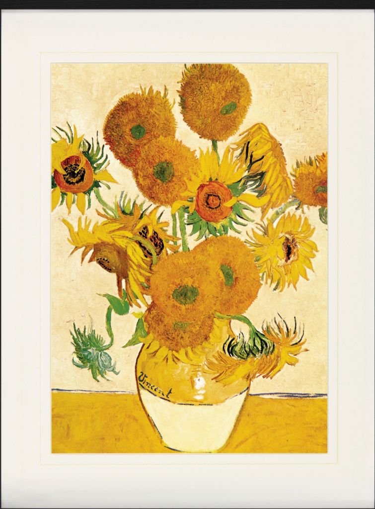 Vincent Van Gogh Gerahmtes Bild Mit Edlem Passepartout | Wand-Bilder | Im Bilderrahmen - Vierzehn Sonnenblumen In Einer Vase, 1888 (80 x 60 cm)