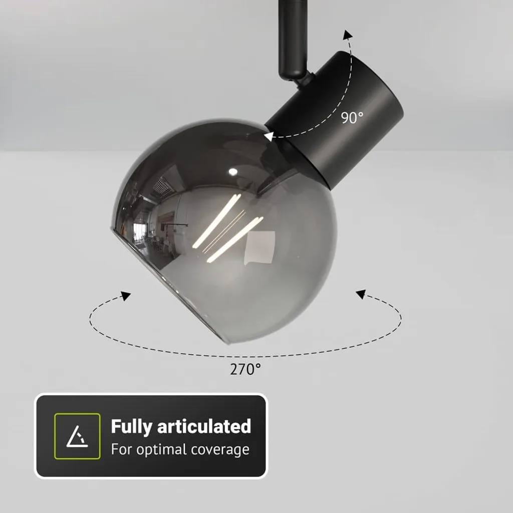 Plafonnier Noir à 2 Spots LED Inclinables en Verre Fumé Douilles E14 - 6