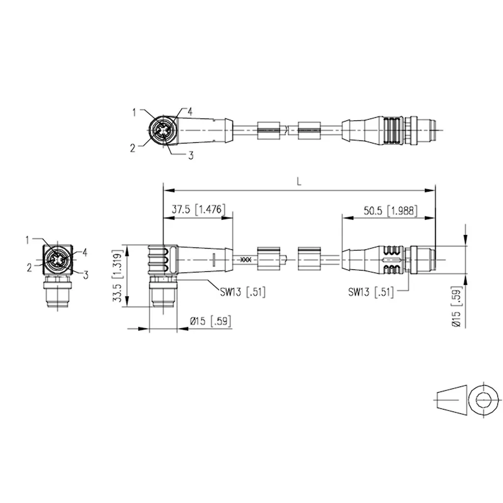 Metz Connect 142M1D12050: Cavo M12-M12 4P D-Code 5m per PLC e Robot - 4